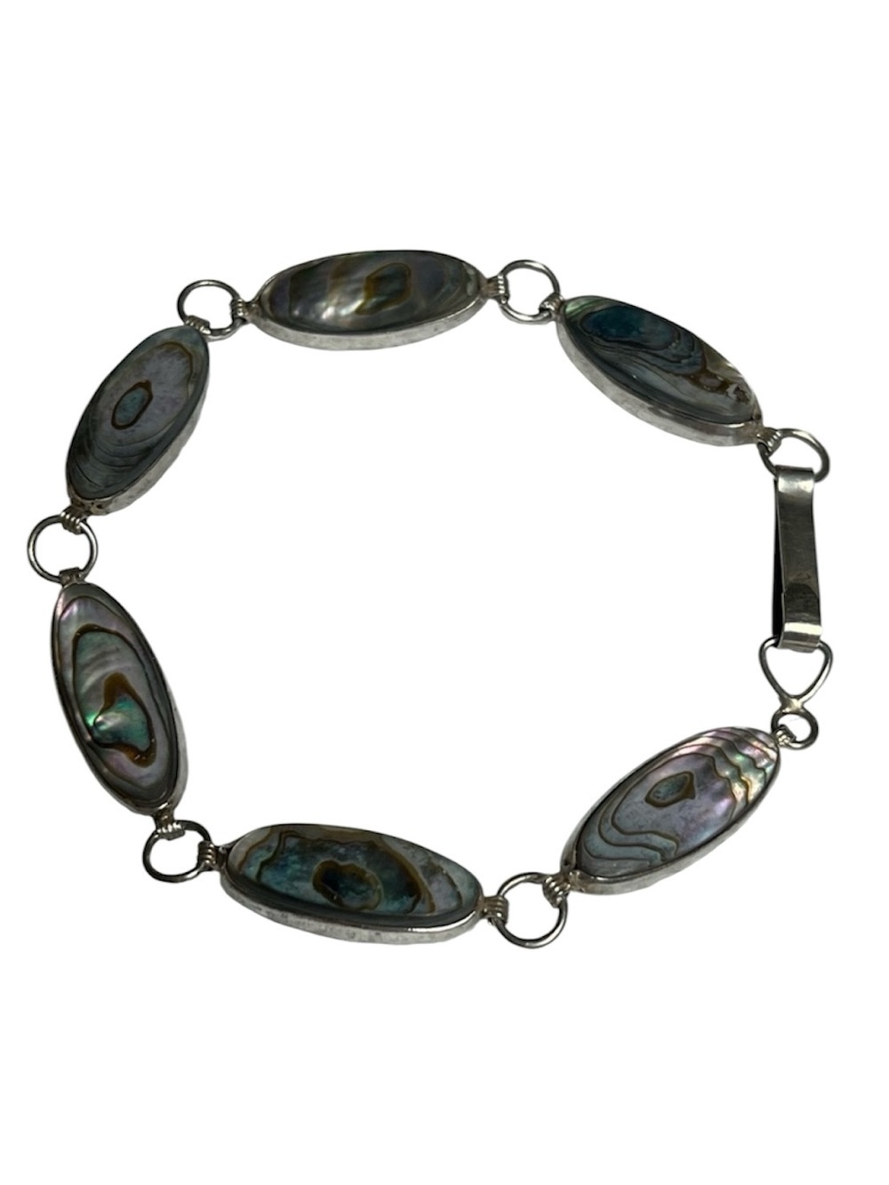Sterling silver bracelet.  iridescent abalone shell inlays. Unique gift!